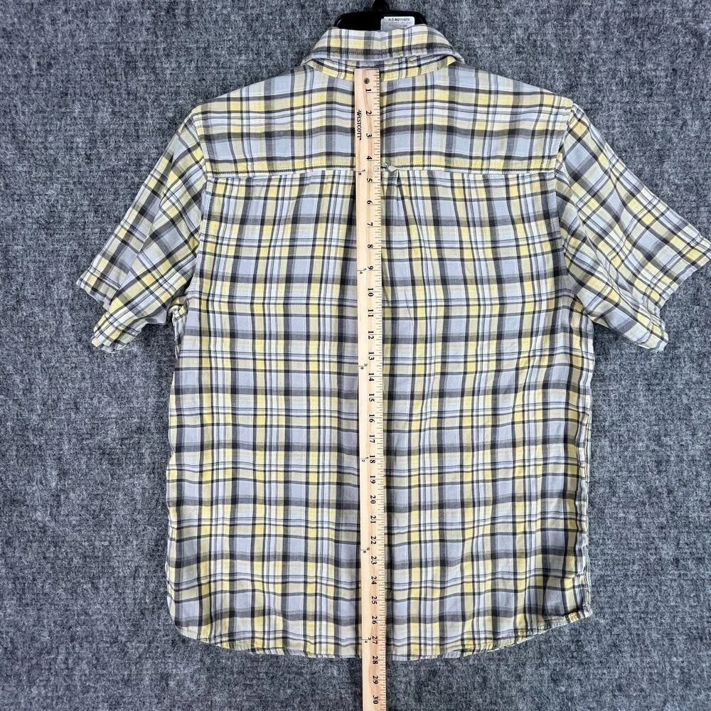 North‎ Face Shirt Mens Large Yellow Plaid Button-Up Lined Short sleeved Casual